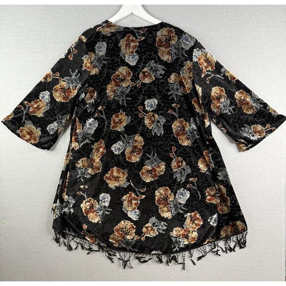 SJS Kimono Womens Sz 1X Black Burnout Velvet Fringe Boho Fairygrunge Whimsigoth - Picture 3 of 8